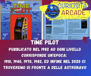 Curiosità sui giochi arcade: TIME PILOT. Pubblicato nel 1982 ad ogni livello corrisponde un'epoca, 1910, 1940, 1970, 1982, ed infine nel 2020 ci troveremo di fronte a delle astronavi!